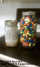 pressure canned bacon and dry canned M&Ms via FoodSaver