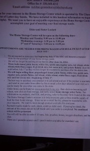 An official handout of the Greensboro, NC LDS Cannery, given to all patrons earlier this week. Copyright 2013 All Rights Reserved Preparedness Pro